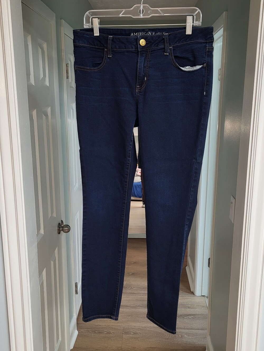 American Eagle Outfitters Dark Blue Skinny Jeans Jeggings 14 Super Stretch